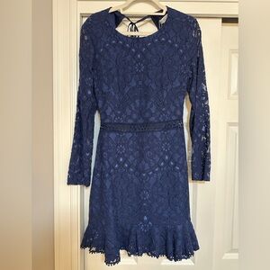 Navy Blue long sleeve lace backless midi dress size 6